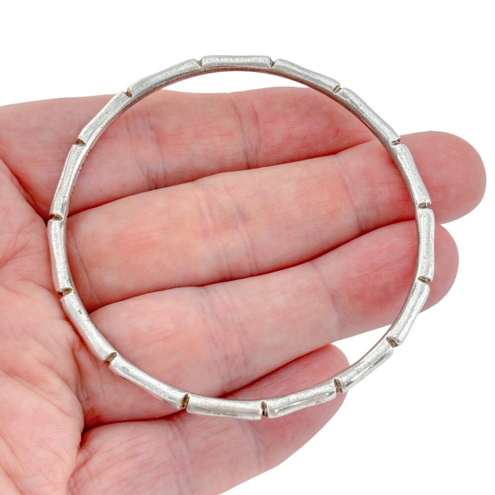 Vintage Taxco Mexican Sterling Silver 925 Bamboo Segment Bangle Bracelet 8"